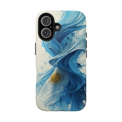 Argentinian Flag Watercolor Tough Phone Case - Blue Ribbon & Sun Protective Cover