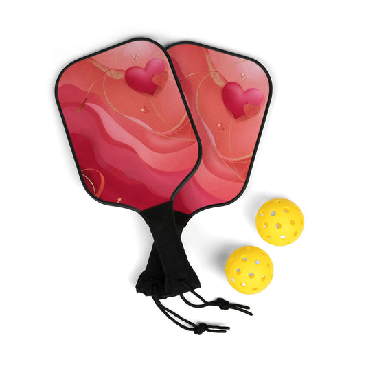 Pickleball Paddle Set – Red Swirl Heart Design Pickleball Kit