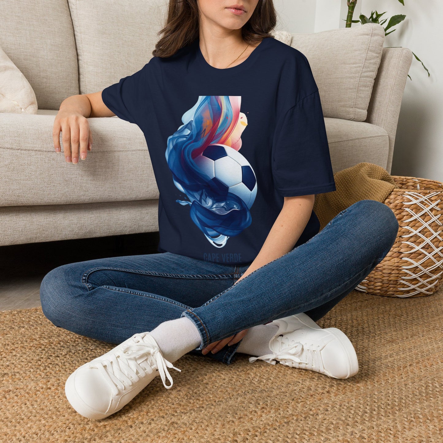 Cape Verde Football Fluid Smoke T-Shirt Abstract Blue Sharks Soccer Tee