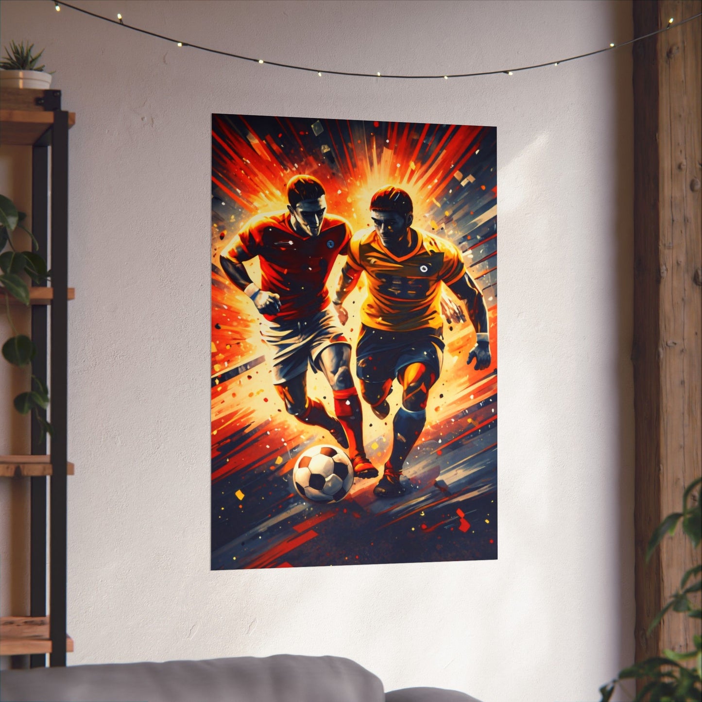 Soccer Action Matte Vertical Poster — Dynamic Two Players Dribbling Design