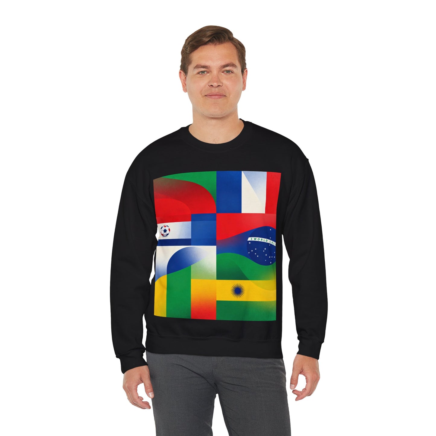 Match Day Flags Crewneck Sweatshirt — Colorful Soccer World Design