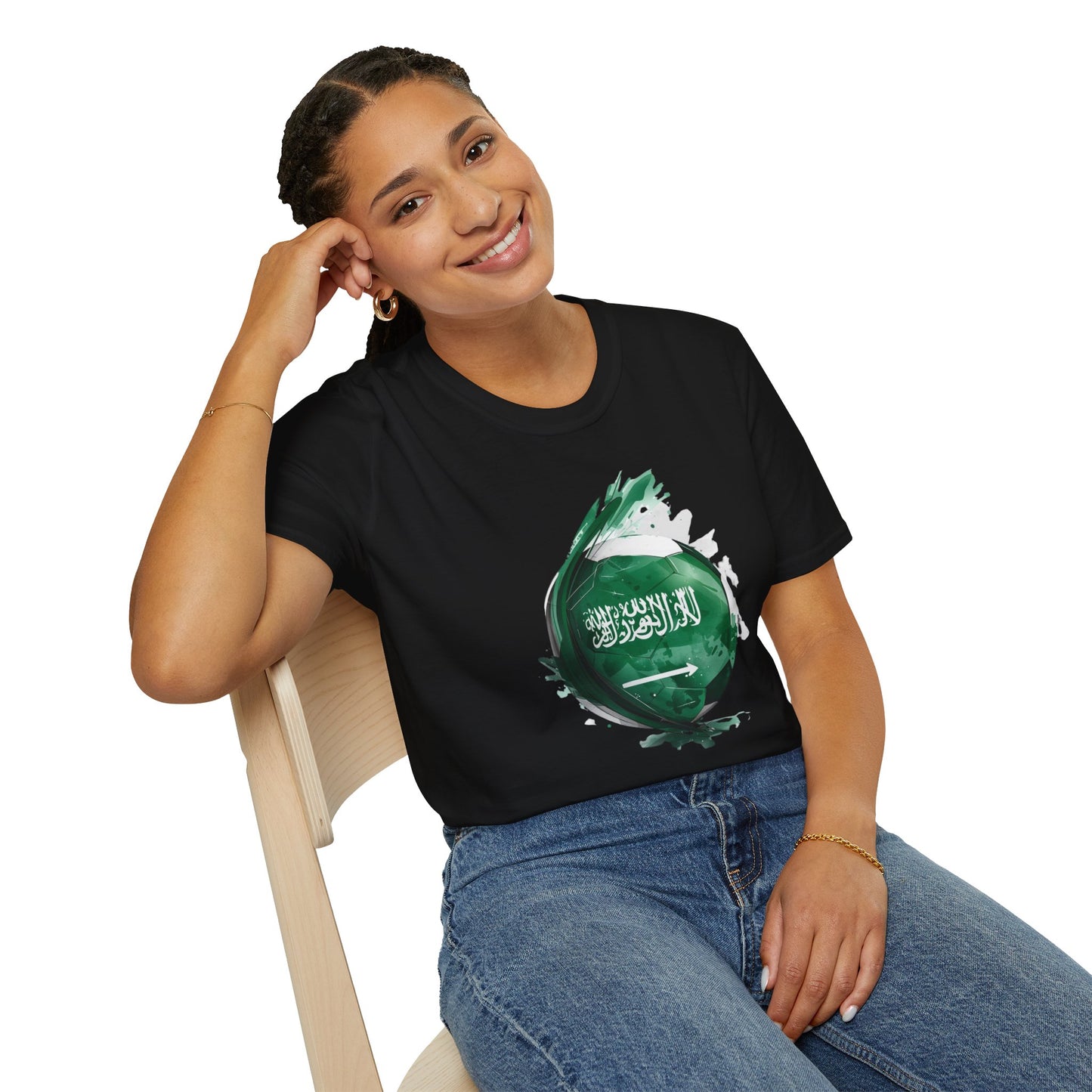Saudi Arabia Football Flag Splatter T-Shirt Abstract Green Falcon Soccer Tee
