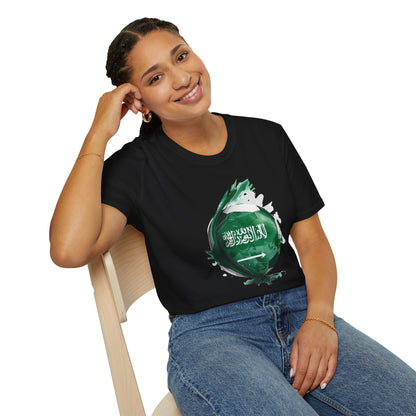 Saudi Arabia Football Flag Splatter T-Shirt Abstract Green Falcon Soccer Tee