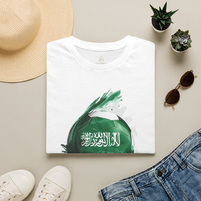 Saudi Arabia Football Flag Splatter T-Shirt Abstract Green Falcon Soccer Tee
