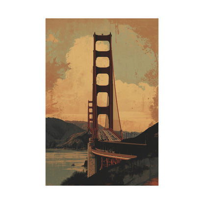 Illustration of the Golden Gate Bridge with a stylized color palette.