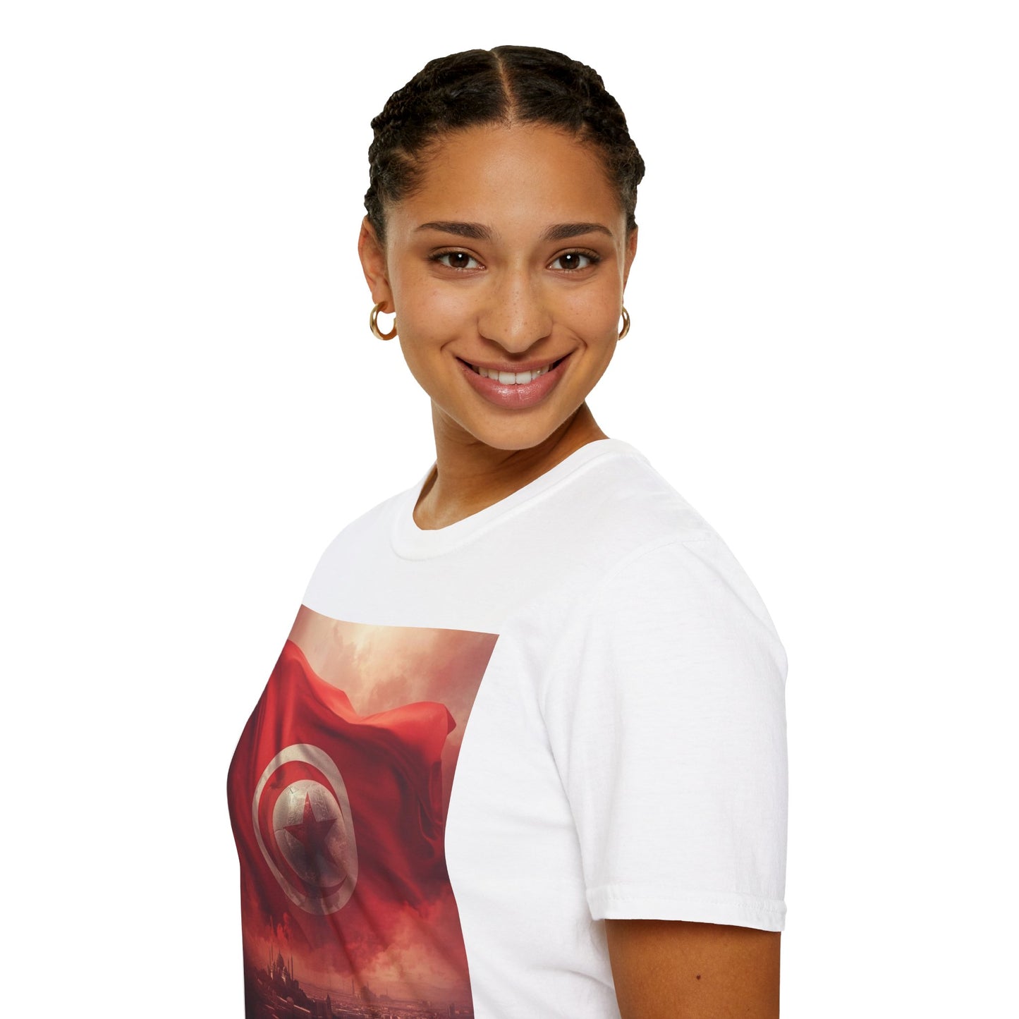 Tunisian Pride Football T-Shirt Cityscape & Waving Flag with Crescent Soccer Ball Tee