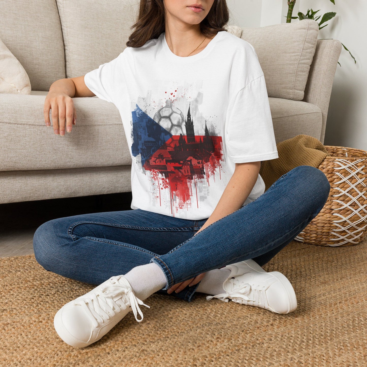Czechia Football Flag Prague Cityscape T-Shirt Národní Tým Soccer Grunge Tee