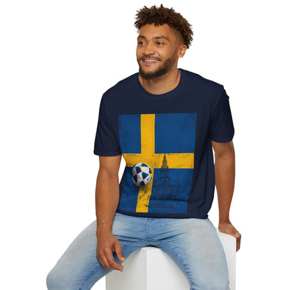 Sweden Flag Soccer T-Shirt — Distressed Swedish Flag Football Tee
