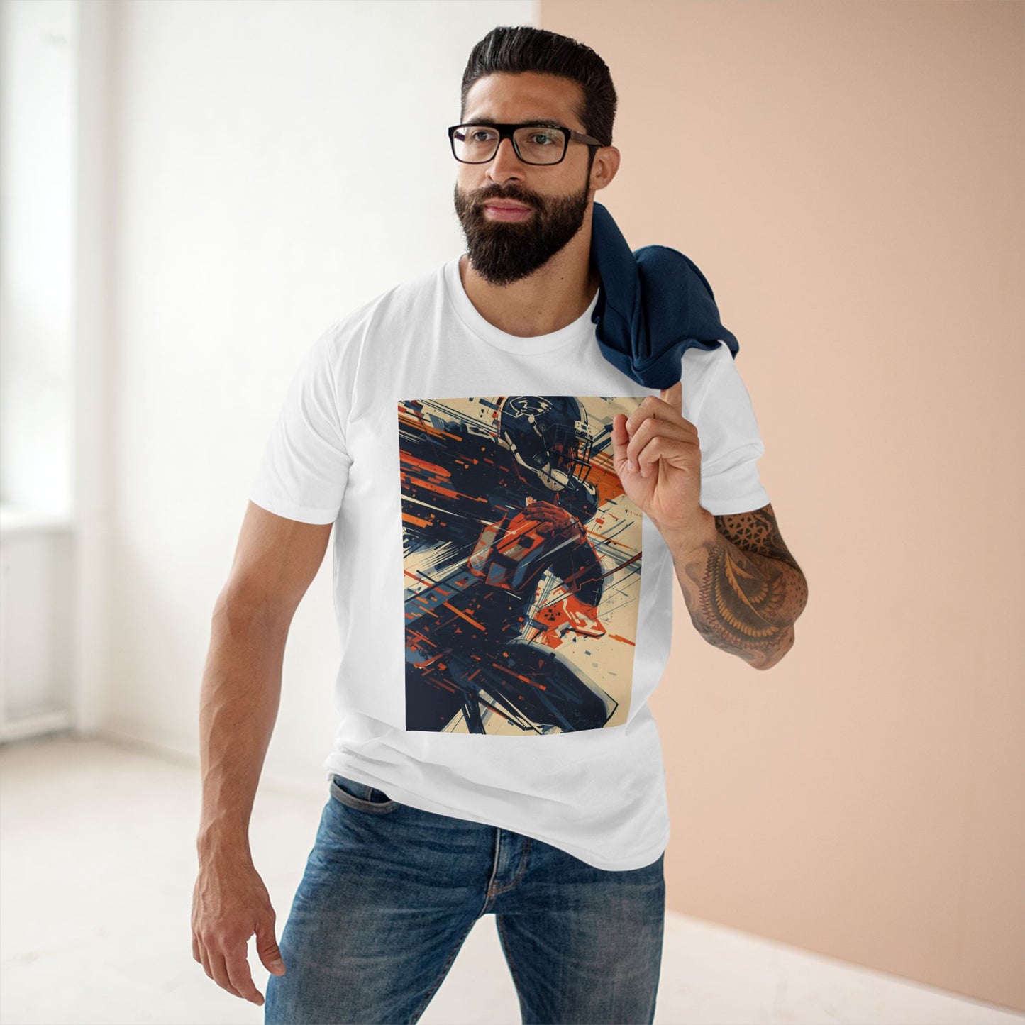 Football Player Action T-Shirt Dynamic Grunge Helmet Design