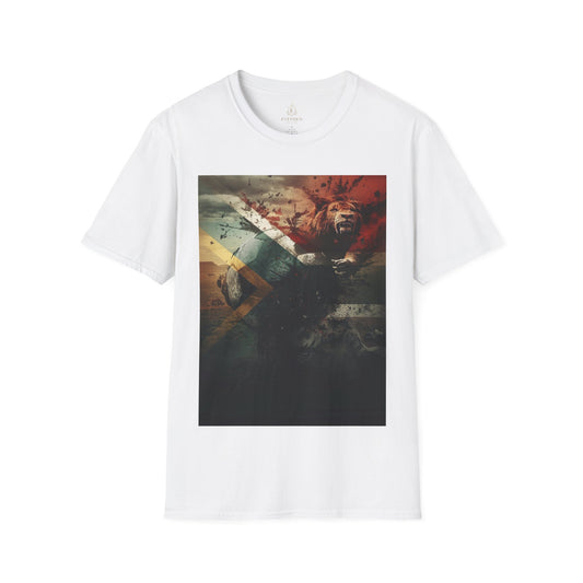 South African Football Abstract T-shirt Majestic Lion and National Flag Tee