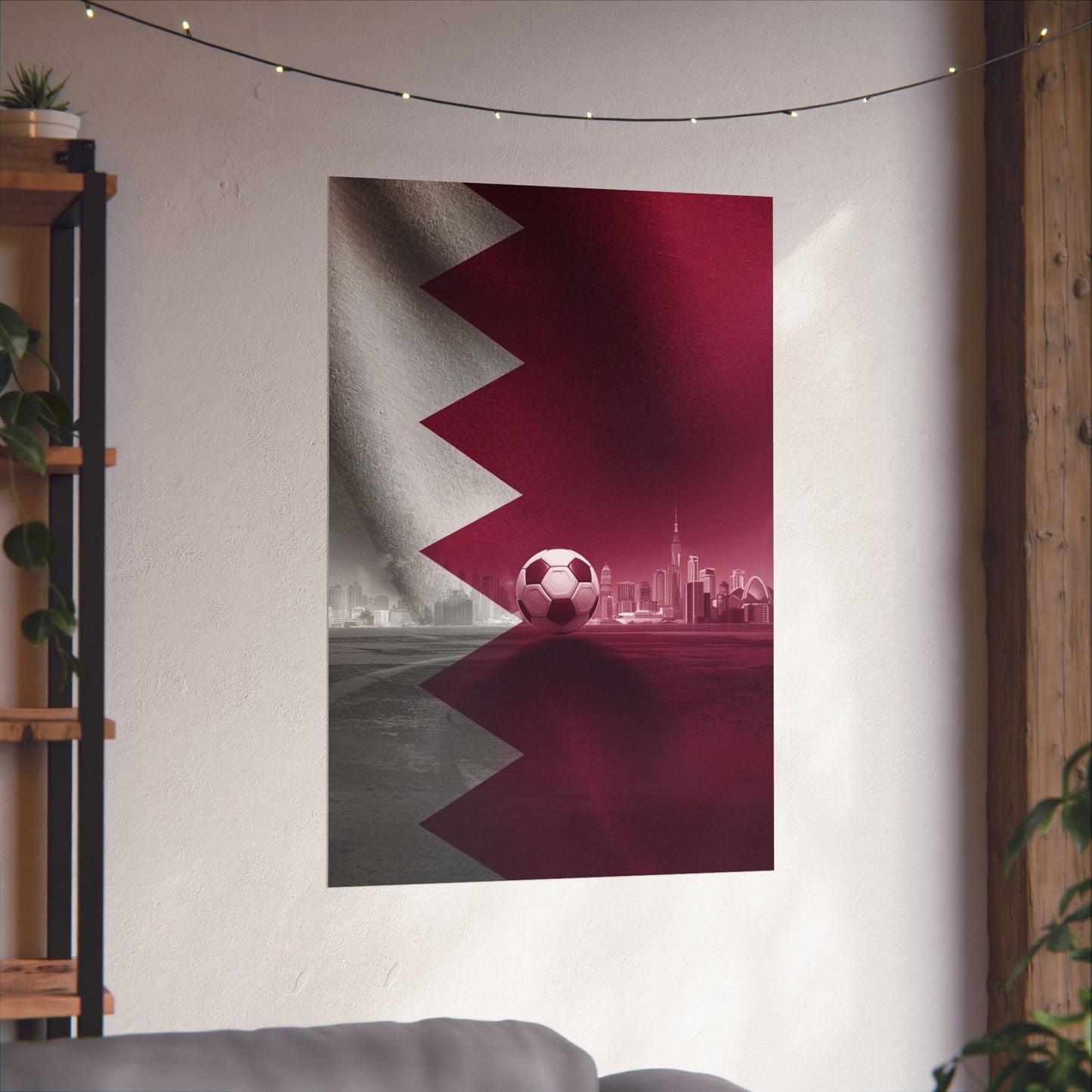 Qatar Flag Skyline Soccer Poster — Matte Vertical Football Wall Art