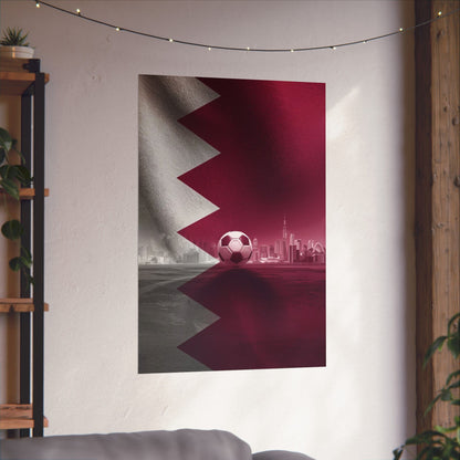Qatar Flag Skyline Soccer Poster — Matte Vertical Football Wall Art