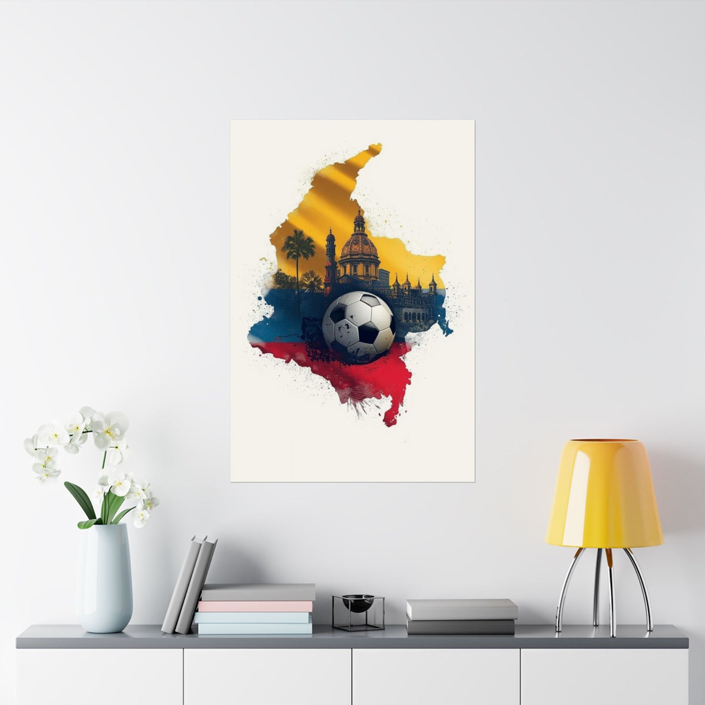 Colombia Flag Map Soccer Poster — Matte Cathedral Vintage Soccer Art