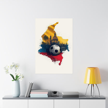 Colombia Flag Map Soccer Poster — Matte Cathedral Vintage Soccer Art