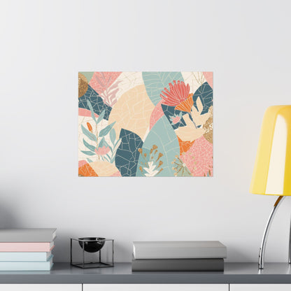 Botanical Mosaic Matte Horizontal Poster — Pastel Floral Wall Art, Calm Home Decor