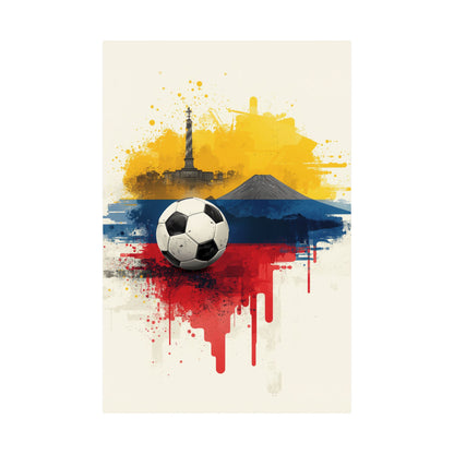 Ecuador Soccer Poster — Matte Flag Art with Pichincha Volcano & Quito Monument Art