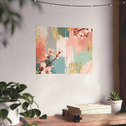Cherry Blossom Abstract Wall Art | Matte Floral Brushstroke Poster