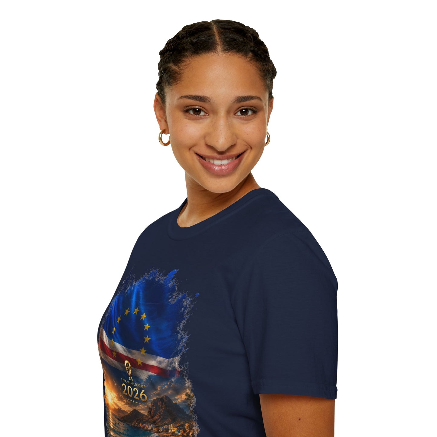 Cape Verde Football Flag Beach Graphic T-Shirt Blue Sharks Soccer Tee