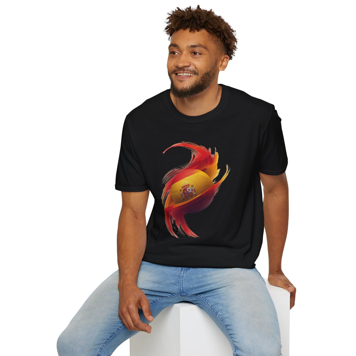 Spain Football Flag Vortex T-Shirt La Roja Soccer Brushstroke Design Tee