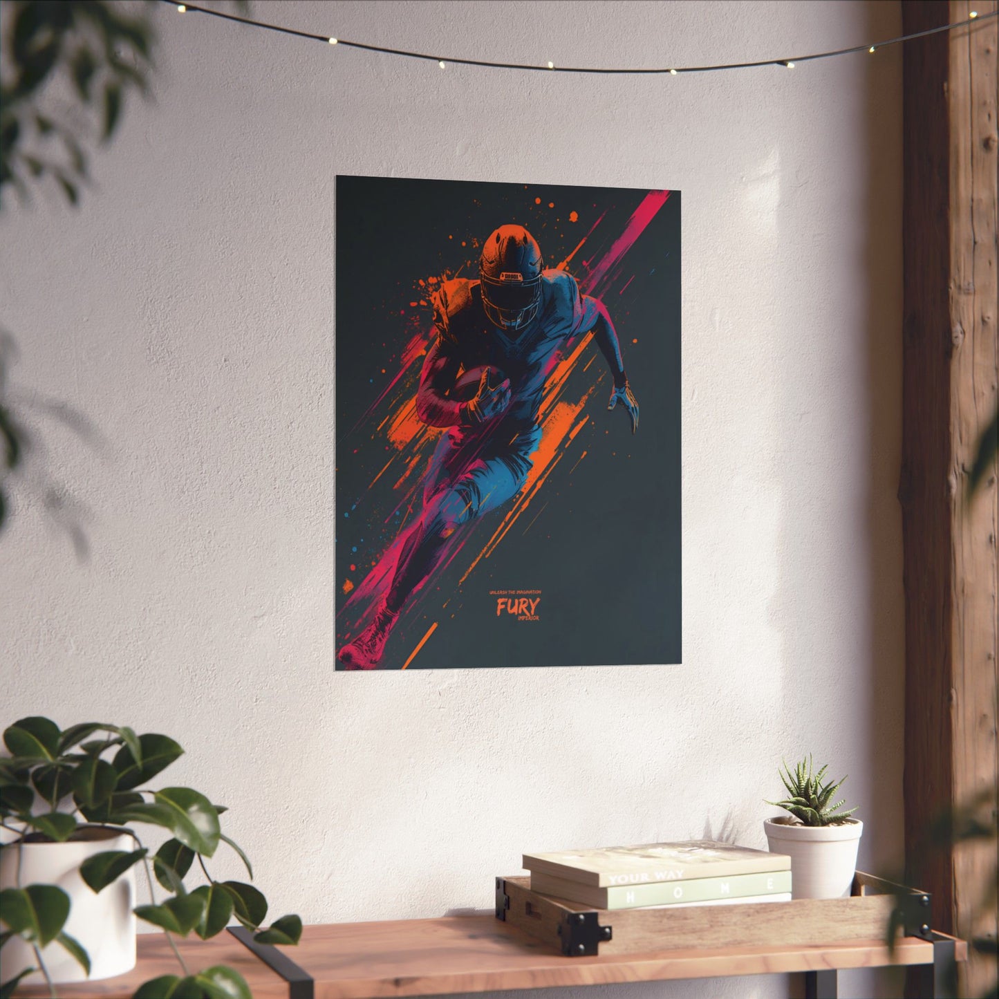 “Fury” Football Wall Art Poster | Neon Grunge Running Back Matte Print