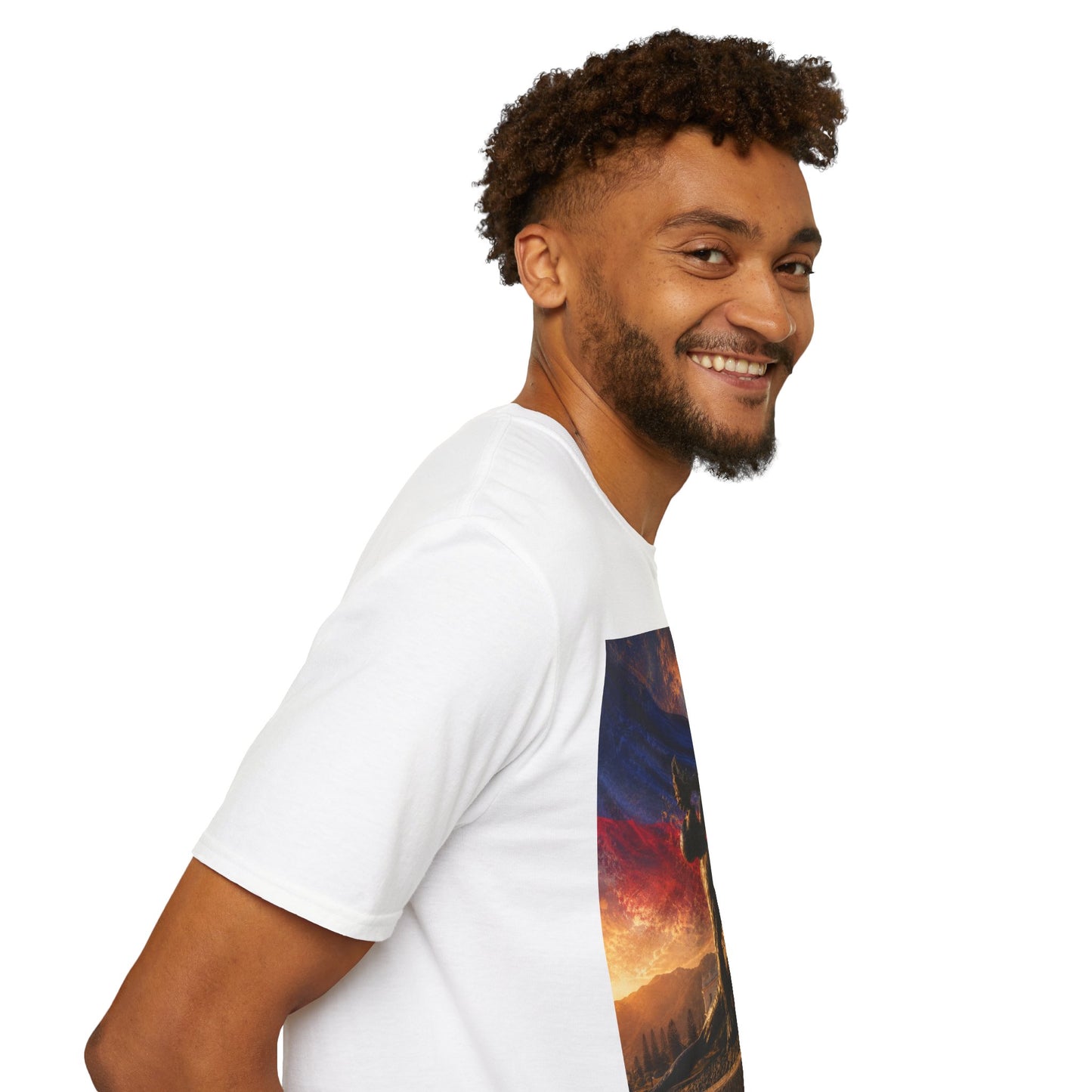 Haitian "Marron Inconnu" Sculpture T-Shirt — Spirit of Freedom & Flag Fan Tee