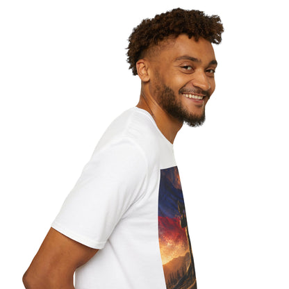 Haitian "Marron Inconnu" Sculpture T-Shirt — Spirit of Freedom & Flag Fan Tee