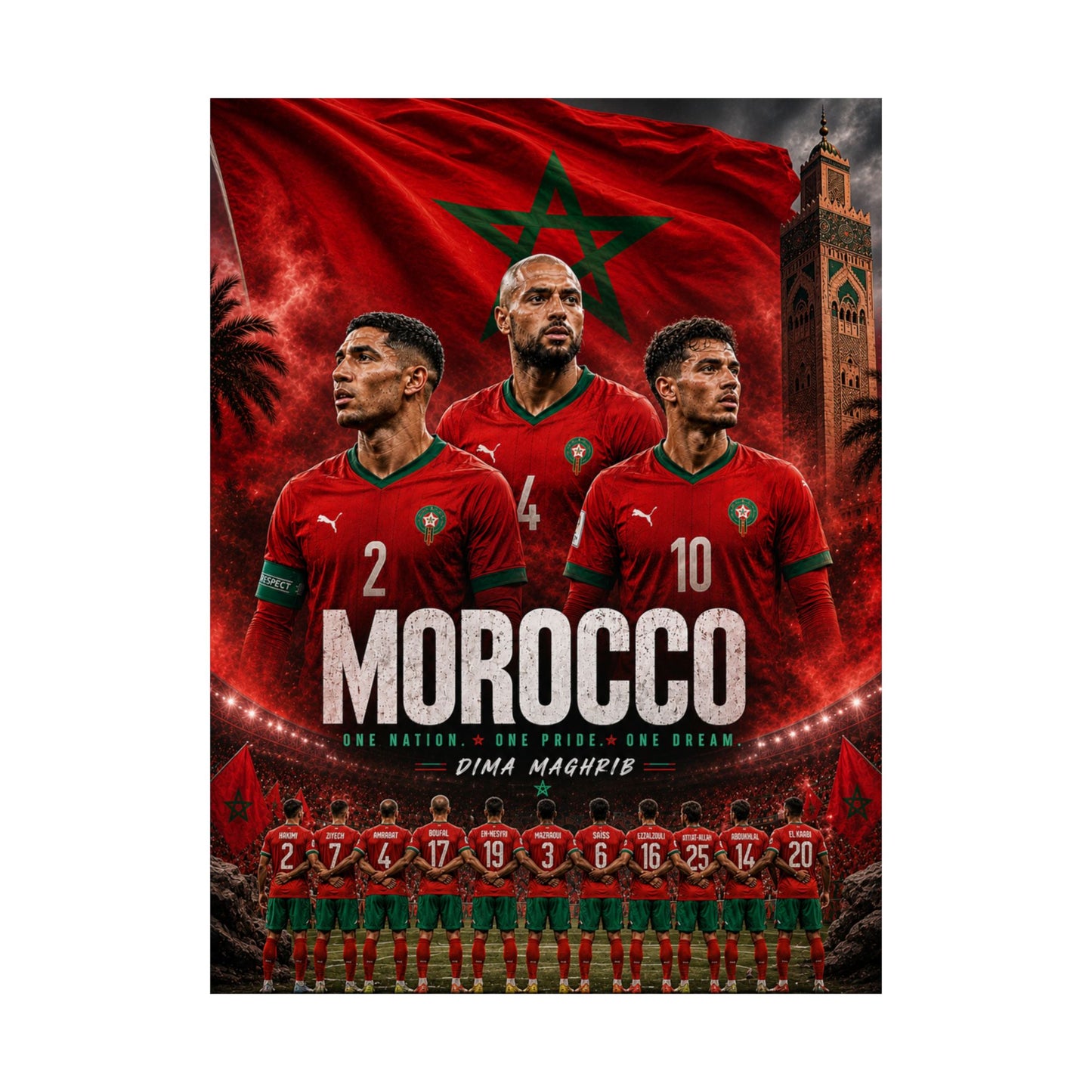 Morocco Soccer Atlas Lions Commemorative Wall Art Poster