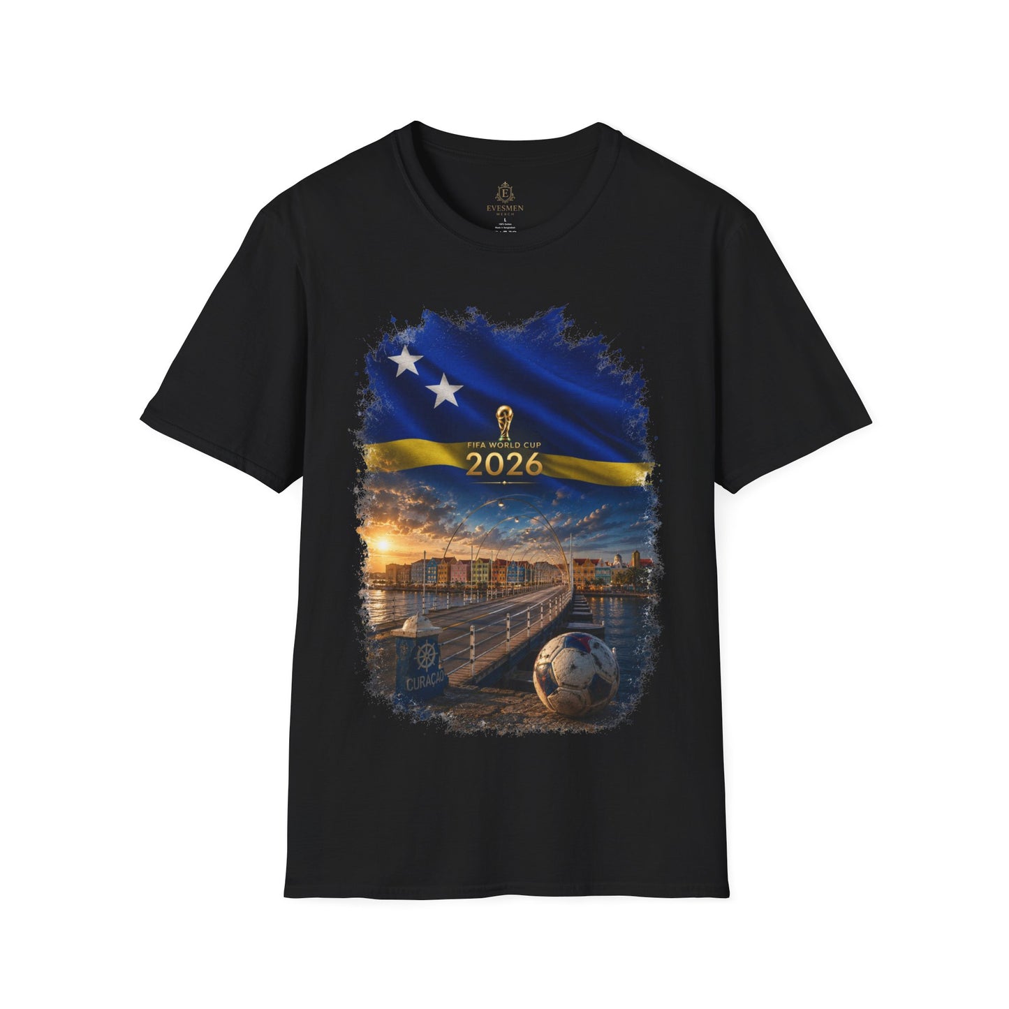 Curaçao Football Flag Handelskade T‑Shirt Cinematic Caribbean Soccer Tee