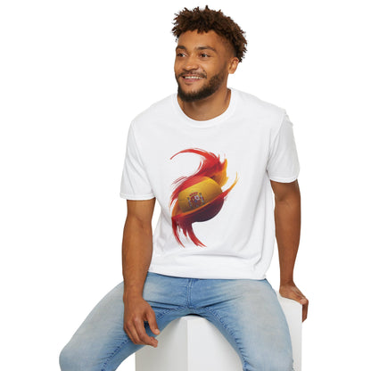 Spain Football Flag Vortex T-Shirt La Roja Soccer Brushstroke Design Tee