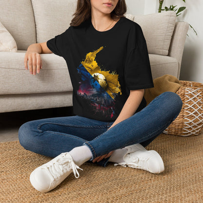 Colombia Map Skyline Football T-Shirt — Watercolor Grunge Soccer Design Tee
