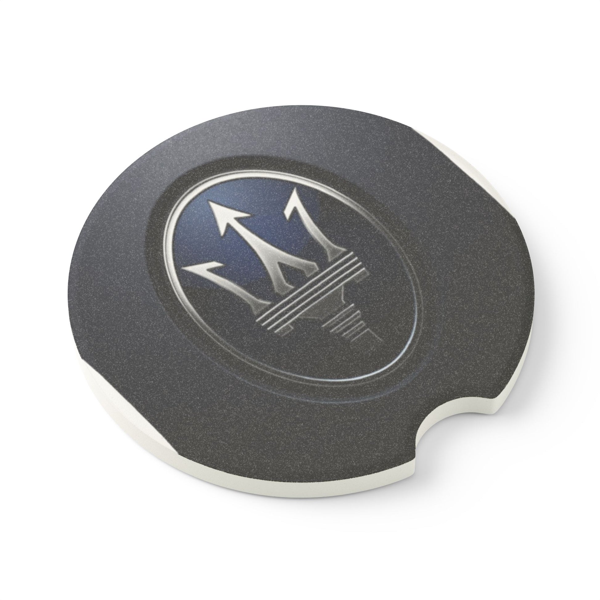 Car cup holder coaster with Maserati logo on a white background
