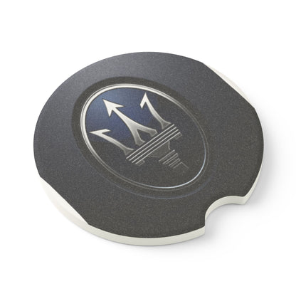 Car cup holder coaster with Maserati logo on a white background