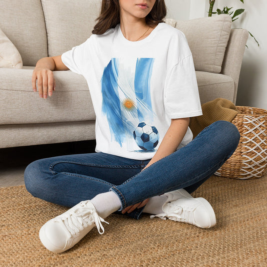 Argentina Flag Soccer T-Shirt — Watercolor Sun & Ball Design Tee