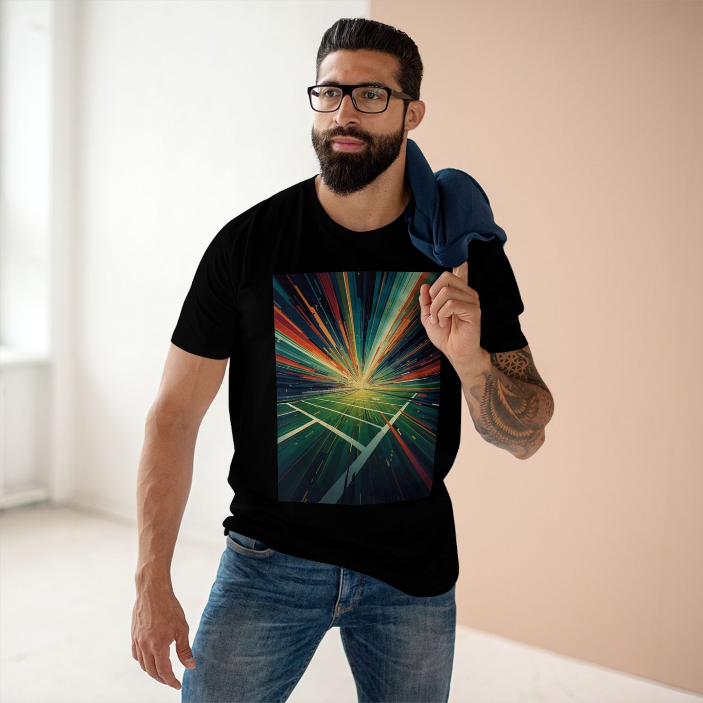 Abstract Light Burst Tee Football Field Graphic T-Shirt