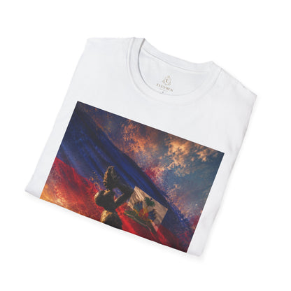 Haitian "Marron Inconnu" Sculpture T-Shirt — Spirit of Freedom & Flag Fan Tee