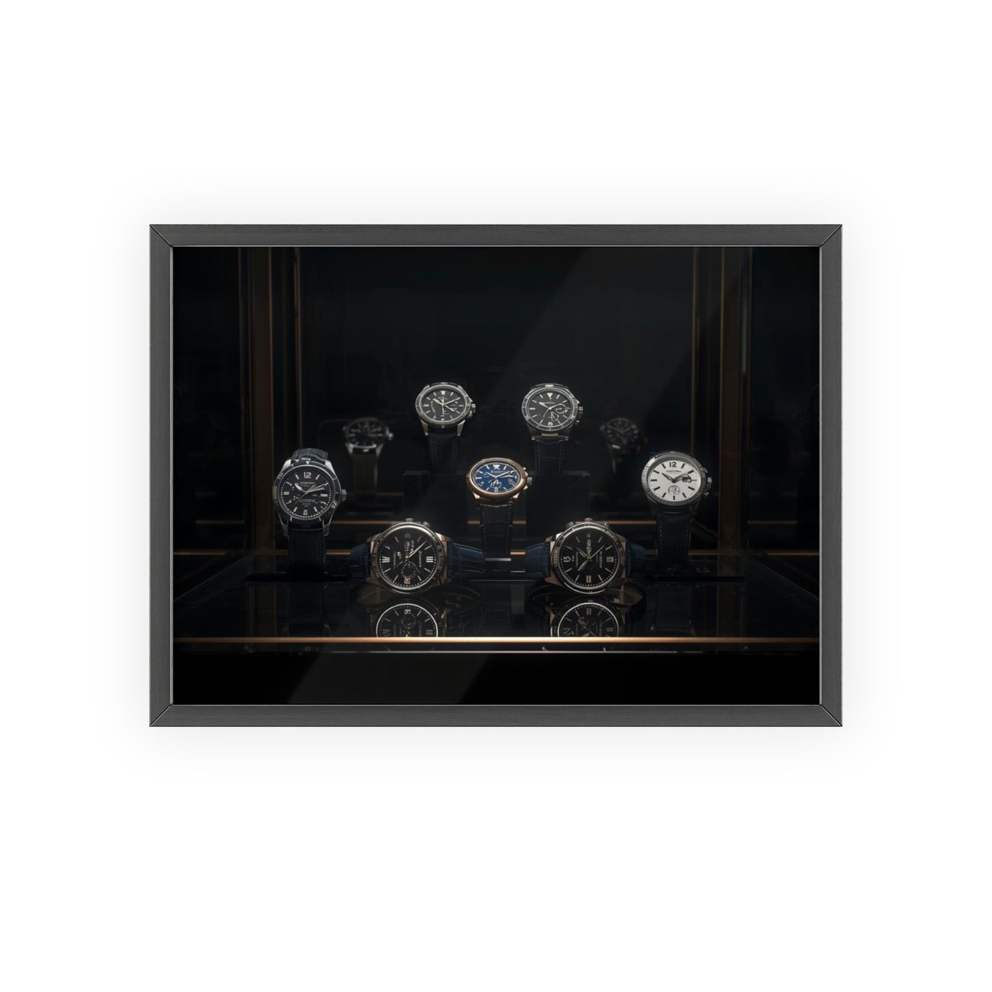 Framed Luxury Watches Poster — Black Wooden Frame Wall Art for Collectors