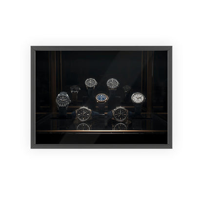 Framed Luxury Watches Poster — Black Wooden Frame Wall Art for Collectors