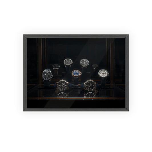 Framed Luxury Watches Poster — Black Wooden Frame Wall Art for Collectors