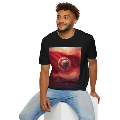 Tunisian Pride Football T-Shirt Cityscape & Waving Flag with Crescent Soccer Ball Tee
