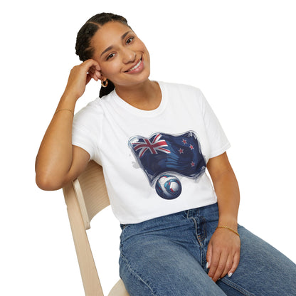 New Zealand Football Flag Sketch Tee All Whites Soccer Graphic T-Shirt