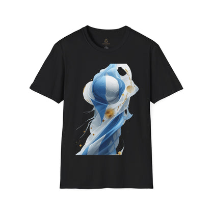 Dynamic Argentina Soccer Match Day T-Shirt — Modern Fluid Art Graphic Tee