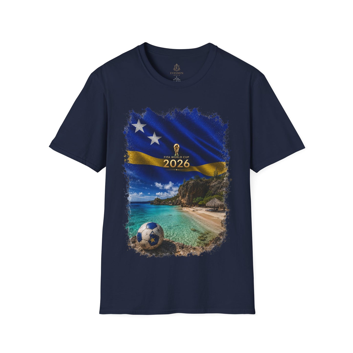 Curaçao Football Flag Beach Graphic T-Shirt Cinematic Caribbean Soccer Tee