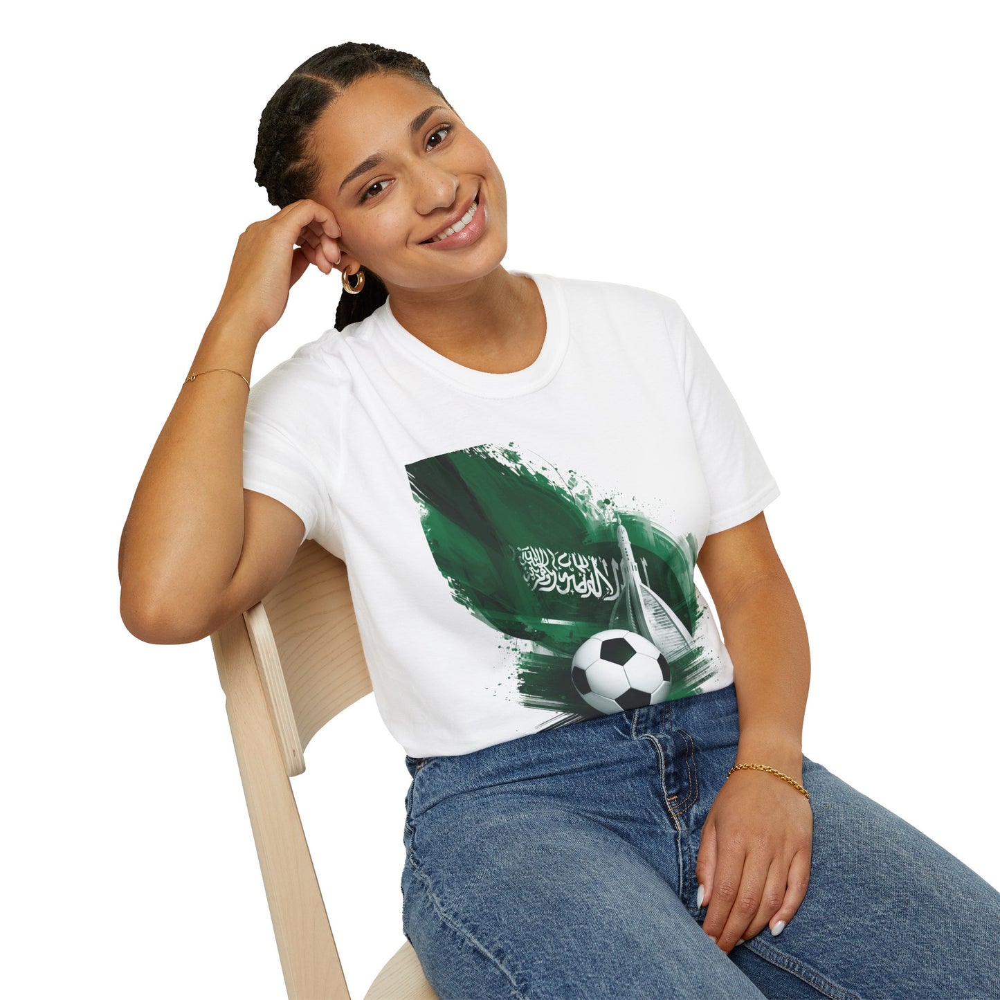 Soccer Saudi Arabia T-Shirt — Green Brushstroke Flag Design Tee
