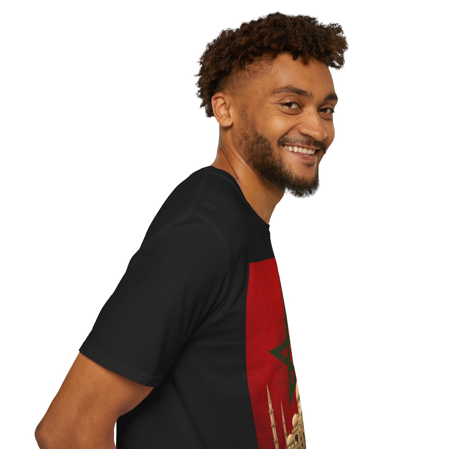 Morocco Flag Mosque Soccer T-Shirt — Moroccan Football Fan Tee