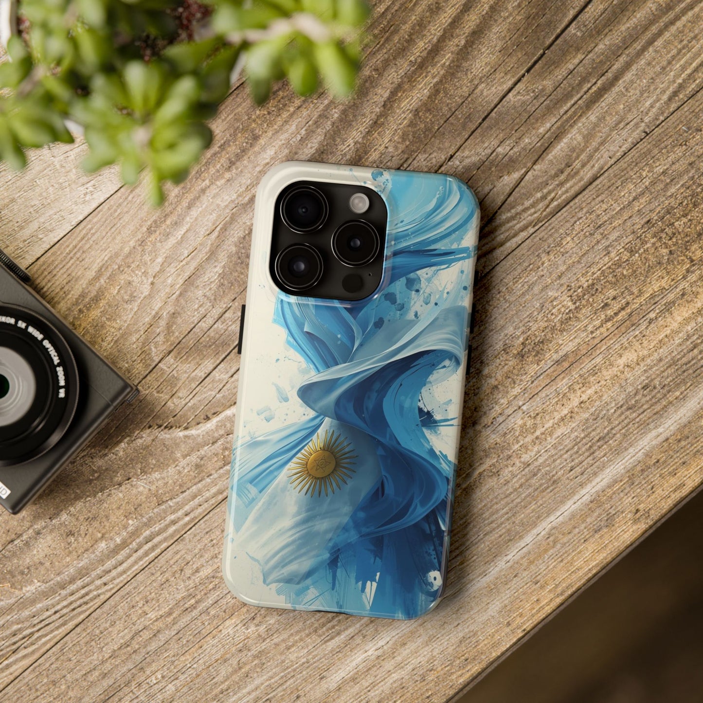Argentinian Flag Watercolor Tough Phone Case - Blue Ribbon & Sun Protective Cover