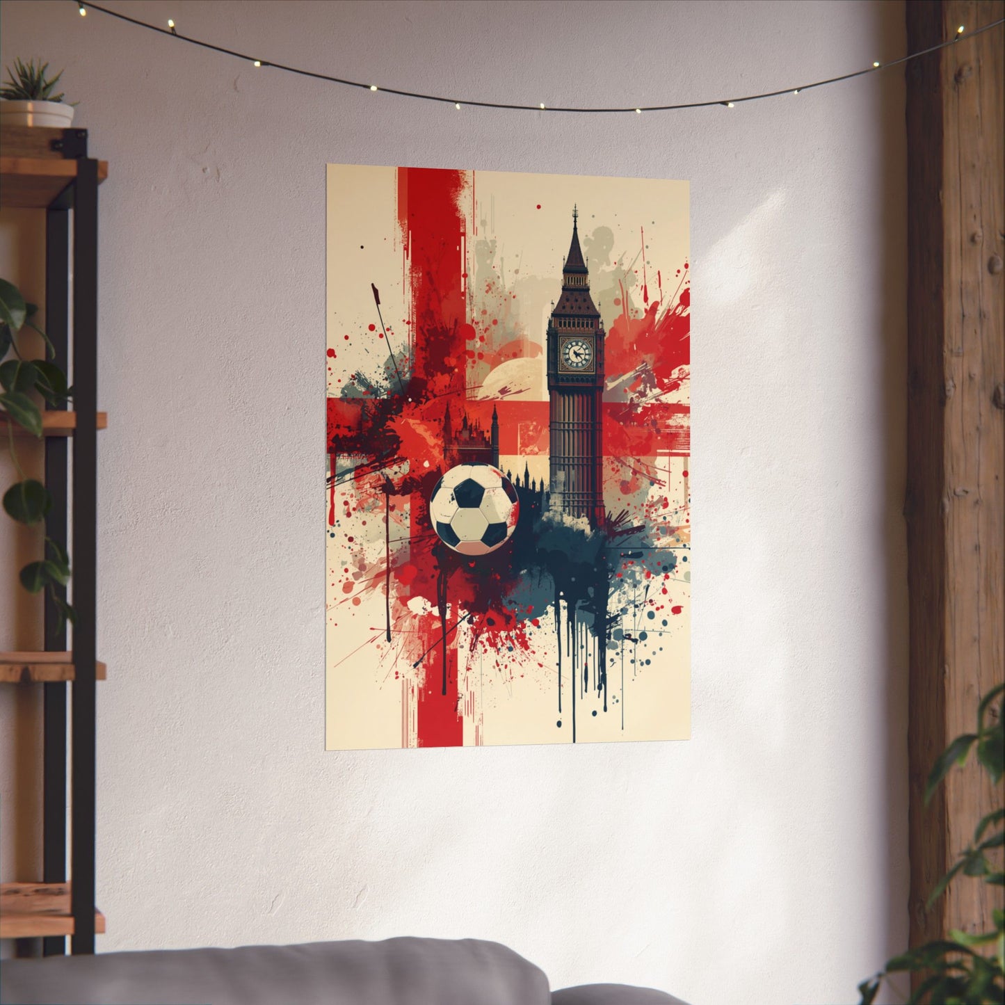London England Football Poster — Big Ben & Union Jack Soccer Art Print