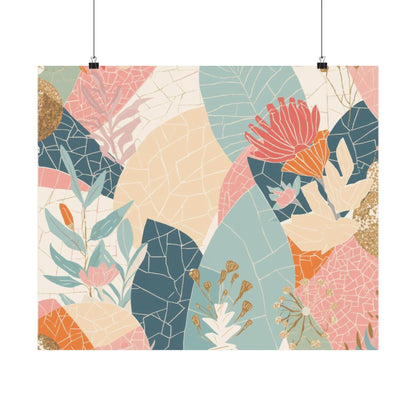 Botanical Mosaic Matte Horizontal Poster — Pastel Floral Wall Art, Calm Home Decor