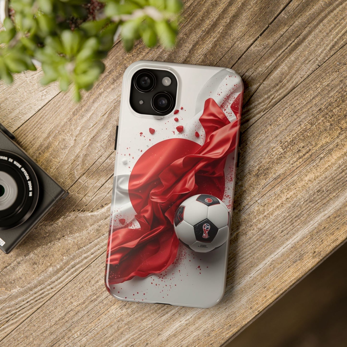 Red Satin Japan Flag Soccer Ball Design Phone Protective Case