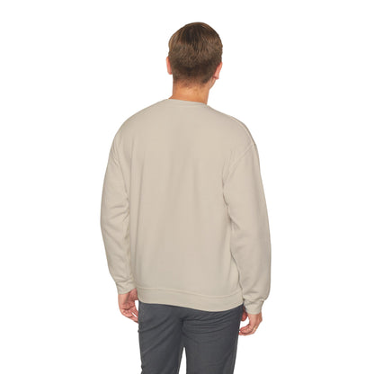 Back side of a man wearing a beige sweatshirt on a white background