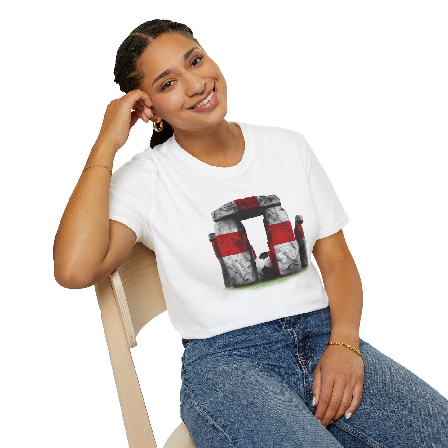 England Flag Stonehenge Football T-Shirt Three Lions Soccer Ancient Monument Tee